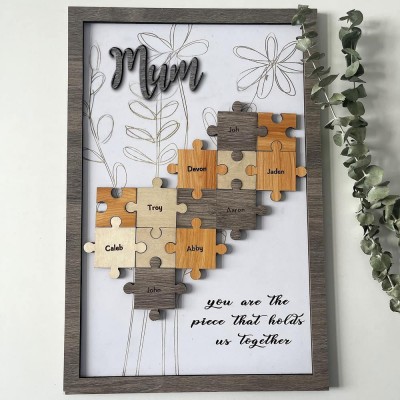 Personalised Mom Puzzle Pieces Sign For Mum Grandma Home Wall Decor You Are The Piece That Holds Us Together