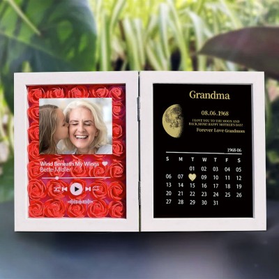 Personalized Flower Shadow Box Moon Phase Calendar with Names Gift for Mother's Day