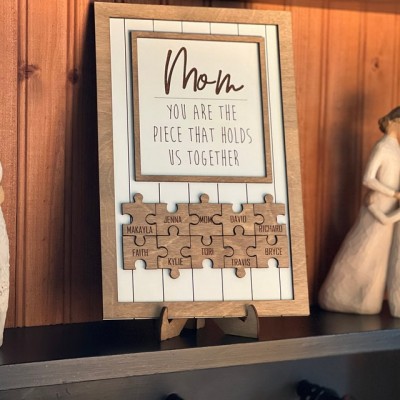 Mum Puzzle Sign Personalised Mother's Day Wood Sign Gift Ideas Piece That Holds Us Together