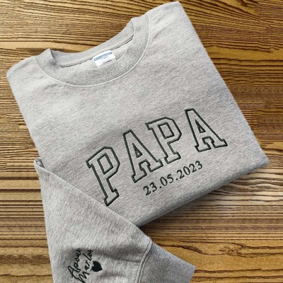 Custom Embroidered Papa Sweatshirt Hoodie with Kids Names For Father's Day Gift Ideas