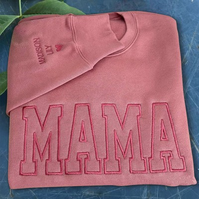 Custom Embroidered Mama Sweatshirt Hoodie with Kids Names For Mother's Day Gift Ideas