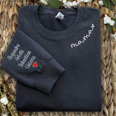 Custom Mama Embroidered Sweatshirt Hoodie with Kids Names For Mother's Day Gift Ideas