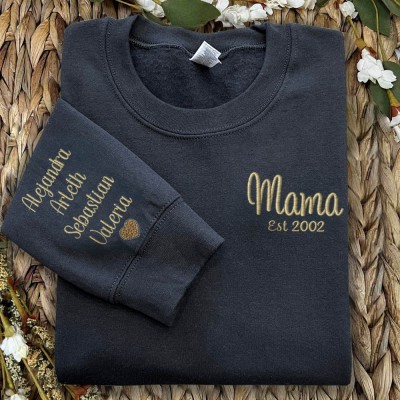 Custom Mama Embroidered Sweatshirt Hoodie with Kids Names For Mother's Day Gift Ideas