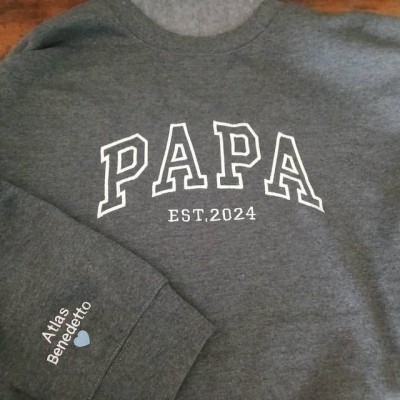 Custom Embroidered Papa Sweatshirt Hoodie with Kids Names For Father's Day Gift Ideas