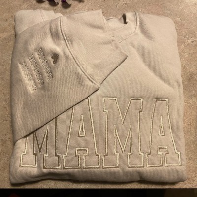 Custom Embroidered Mama Sweatshirt Hoodie with Kids Names For Mother's Day Gift Ideas