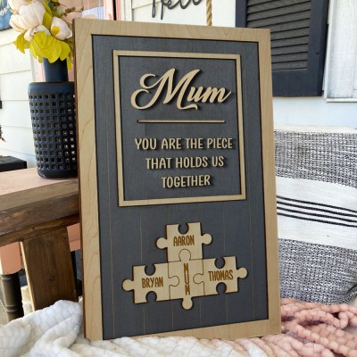 Mum Puzzle Sign Personalized Mother's Day Wood Sign Gift Ideas Piece That Holds Us Together