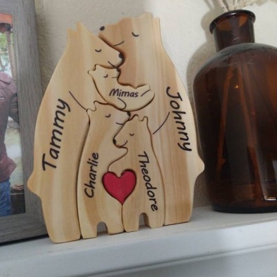 Custom Wood Bear Family Puzzle Keepsake Home Decor For Mother's Day Gift