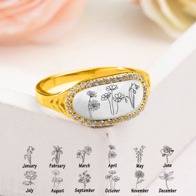 Personalized Birth Month Flower Ring For Family Mom