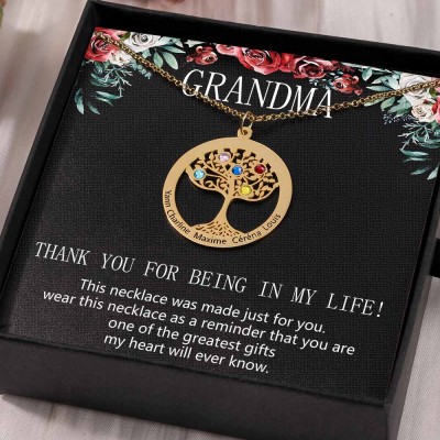 To My Grandma Personalized Family Tree Name Birthstone Necklaces