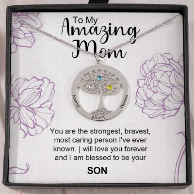 To My Mom Personalized Family Tree Necklaces With Names For Mother's Day Gift Ideas