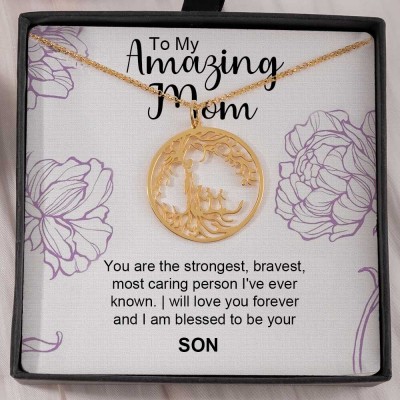 To My Mom Personalized Family Tree Necklace For Mother and Children Gift Ideas