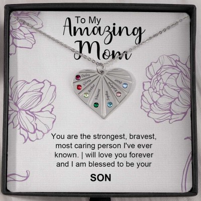 Personalized To My Mom Birthstone Heart Pendant Necklace Gift Ideas For Mother's Day