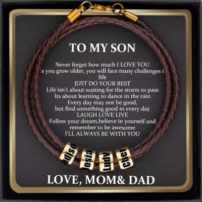 Custom To My Son Brown Beaded Bracelet With Name Engraved Gift From Dad