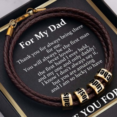 Custom To My Dad Brown Beaded Bracelet With Kids Name For Father's Day