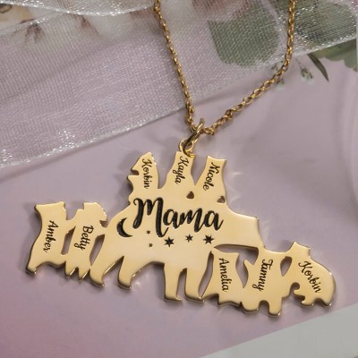 18K Gold Plated Personalized Mama Bear Necklace 1-8 Names For Mother's Day Gift