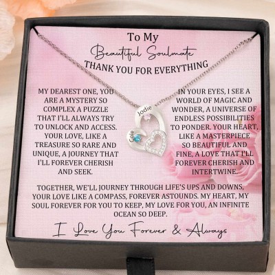 To My Soulmate Heart Necklace With Name and Birthstone Custom Valentine's Day Anniversary Couple Gift Ideas