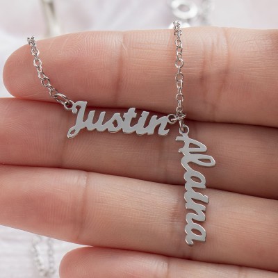 Silver Personalized Couple Name Necklace Valentine's Day Gift