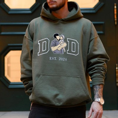 Custom Embroidered Dad Sweatshirt Hoodie with Photo For Father's Day Gift