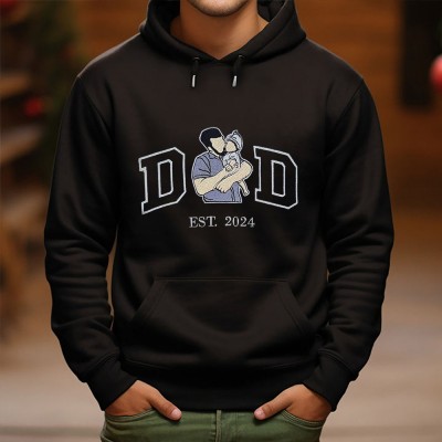 Custom Embroidered Dad Sweatshirt Hoodie with Photo For Father's Day Gift