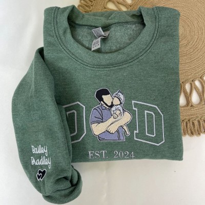 Custom Embroidered Dad Sweatshirt Hoodie with Photo For Father's Day Gift