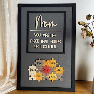 Personalized Mom Puzzle Sign With Kids Name Home Wall Decor For Mother's Day Gift Ideas