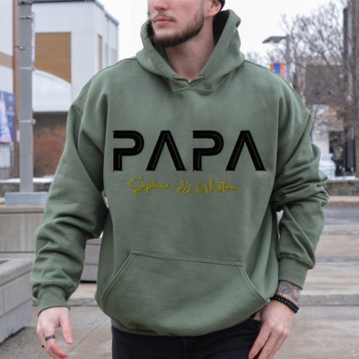 Custom Embroidered Papa Sweatshirt Hoodie with Kids Names For Father's Day Gift Ideas