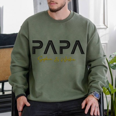 Custom Embroidered Papa Sweatshirt Hoodie with Kids Names For Father's Day Gift Ideas