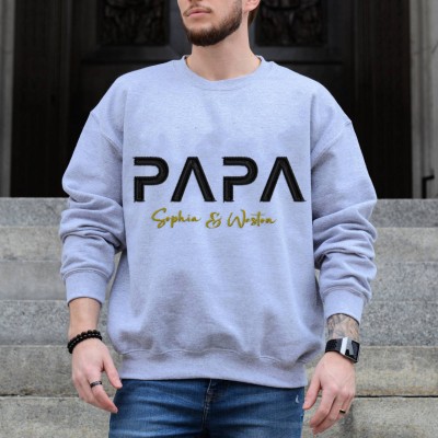 Custom Embroidered Papa Sweatshirt Hoodie with Kids Names For Father's Day Gift Ideas