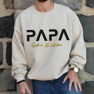 Custom Embroidered Papa Sweatshirt Hoodie with Kids Names For Father's Day Gift Ideas