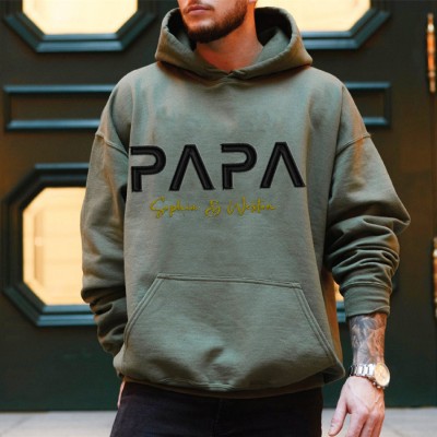 Custom Embroidered Papa Sweatshirt Hoodie with Kids Names For Father's Day Gift Ideas