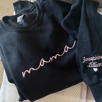 Custom Mama Embroidered Sweatshirt Hoodie with Kids Names For Mother's Day Gift Ideas