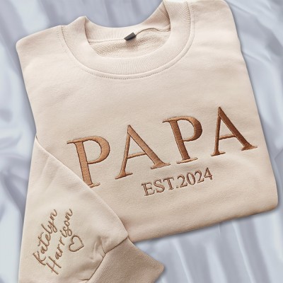 Custom Embroidered Papa Sweatshirt Hoodie with Kids Names For Father's Day Gift Ideas