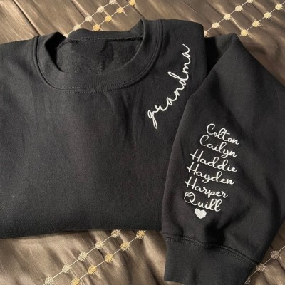 Custom Embroidered Grandma Sweatshirt Hoodie with Kids Names For Mother's Day Gift Ideas