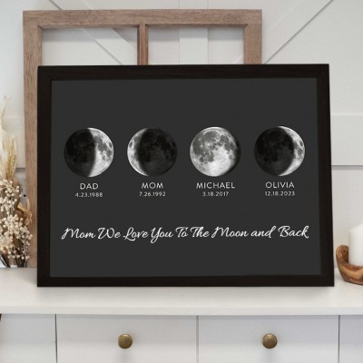 Custom Moon Phase Wood Sign Love You To The Moon and Back Gift For Mother's Day