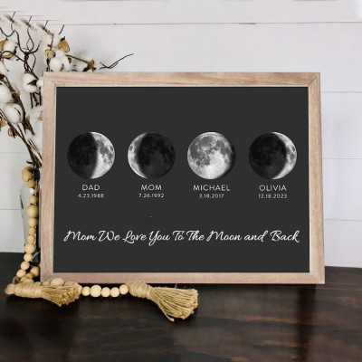 Custom Moon Phase Wood Sign Love You To The Moon and Back Gift For Mother's Day