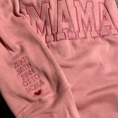 Custom Embroidered Mama Sweatshirt Hoodie with Kids Names For Mother's Day Gift Ideas