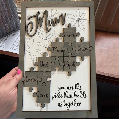 Custom Mum Puzzle Pieces Sign For Mum Grandma Home Wall Decor You Are The Piece That Holds Us Together