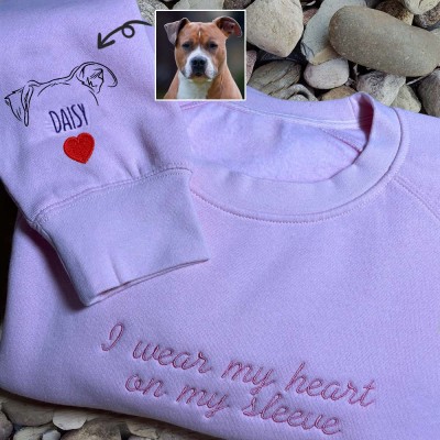 Custom I Wear My Heart On My Sleeve Embroidered Dog and Cat Ear Outline Crewneck For Pet Lover