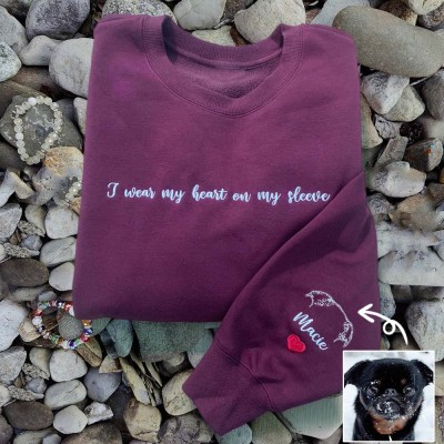 Custom I Wear My Heart On My Sleeve Embroidered Dog and Cat Ear Outline Crewneck For Pet Lover