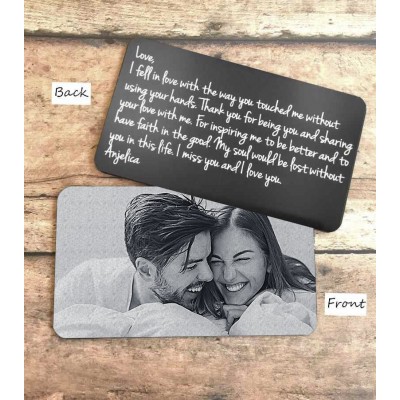 Personalized Message Wallet Card With Photo Love Note Anniversary Gift for Him Her