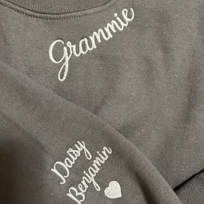 Custom Embroidered Grandma Sweatshirt Hoodie with Kids Names For Mother's Day Gift Ideas