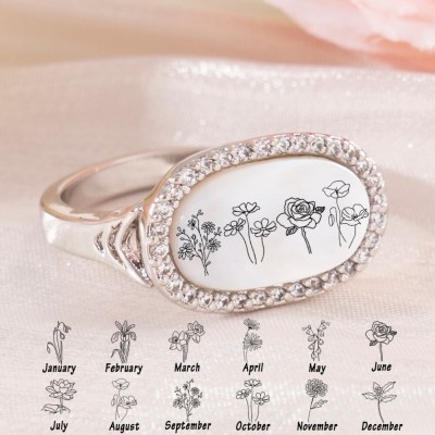 Personalized Birth Month Flower Ring For Family Mom