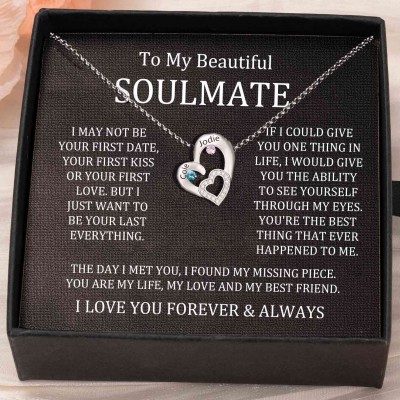 To My Soulmate Heart Necklace With Name and Birthstone Custom Valentine's Day Anniversary Couple Gift Ideas